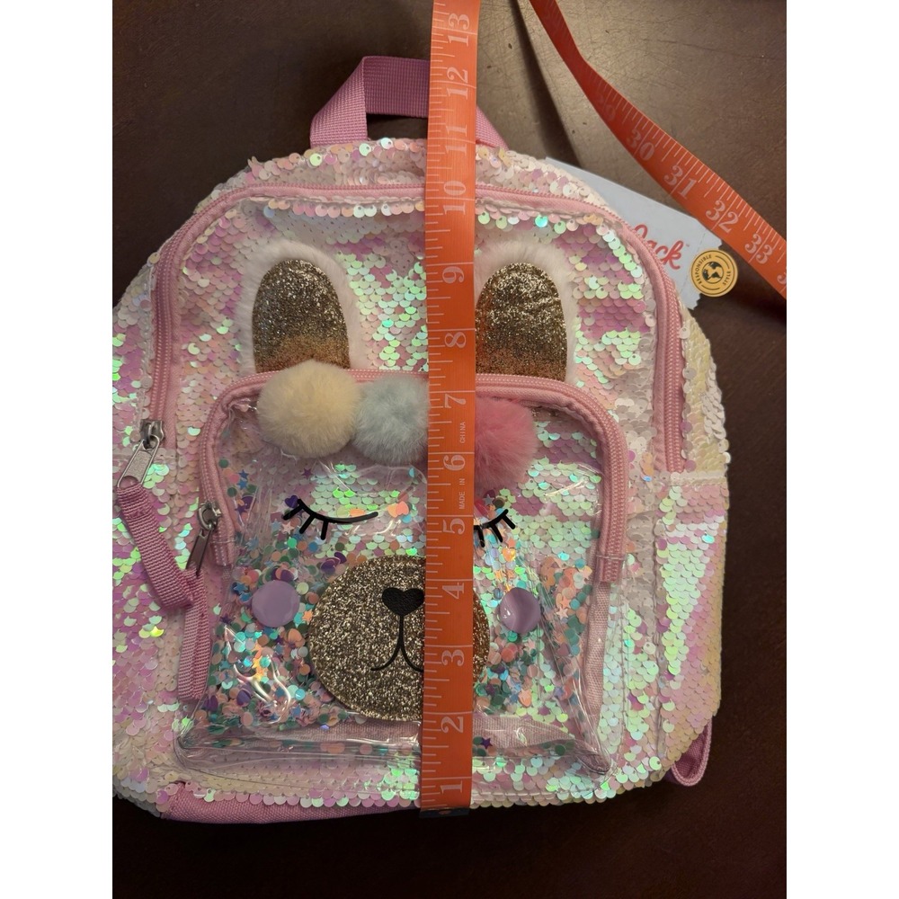 Cat & Jack Girls NWT Mini Llama Sequin Glitter Backpack Pink Zip Pockets - Picture 5 of 6
